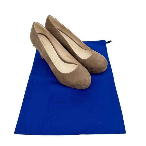 STUART WEITZMAN Larsa Suede Platform Pump in Taupe 6.5M - Picture 2 of 7